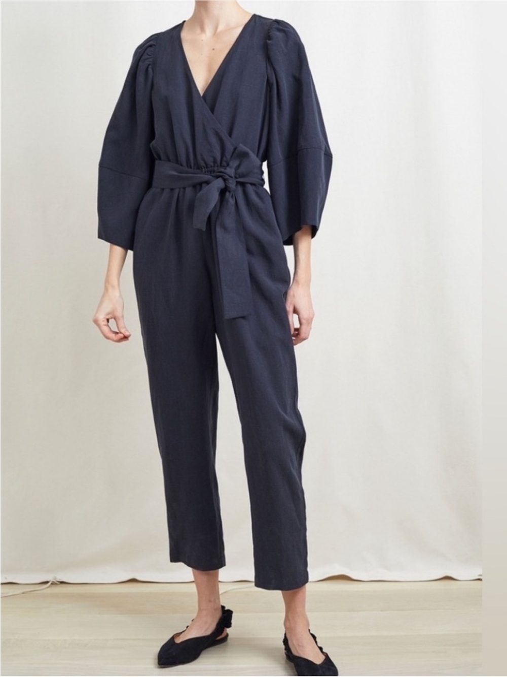 Apiece Apart Black Meru Wrap Jumpsuit with Tie Waist